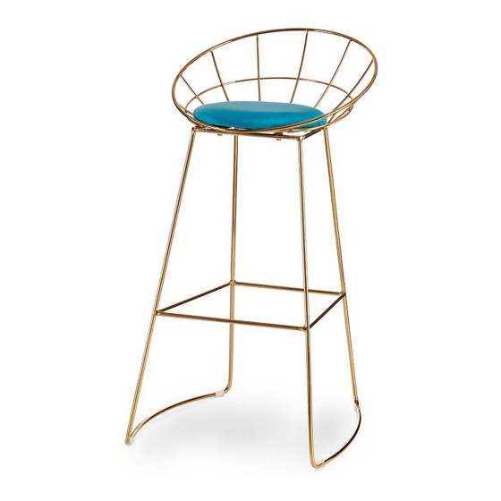 Tabouret Bleu Doré Polyester Fer