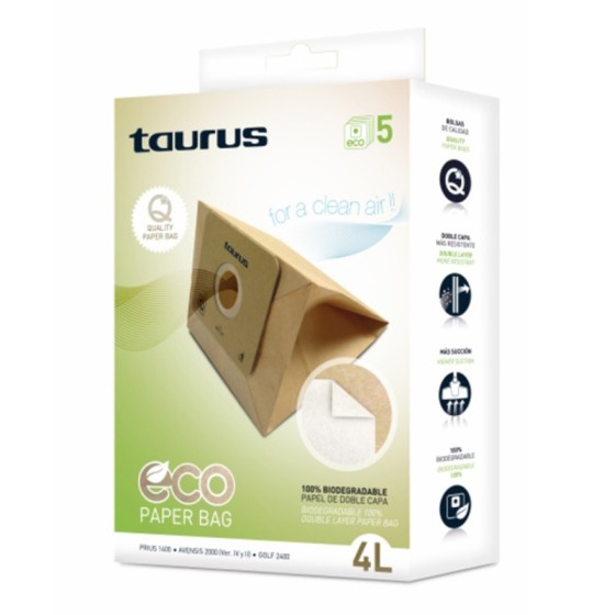 Sac de Rechange pour Aspirateur Taurus 999.193 2L Marron