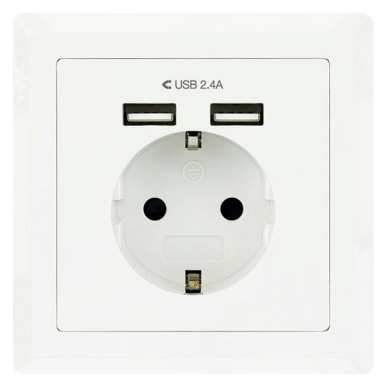 Prise Murale avec 2 Ports USB NANOCABLE 10.35.0010 5V/2.4A Blanc