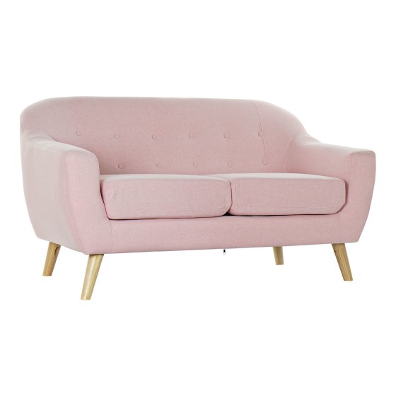 Canapé deux places DKD Home Decor Polyester Bois d'hévéa Rose clair (146 x 84 x 82 cm)