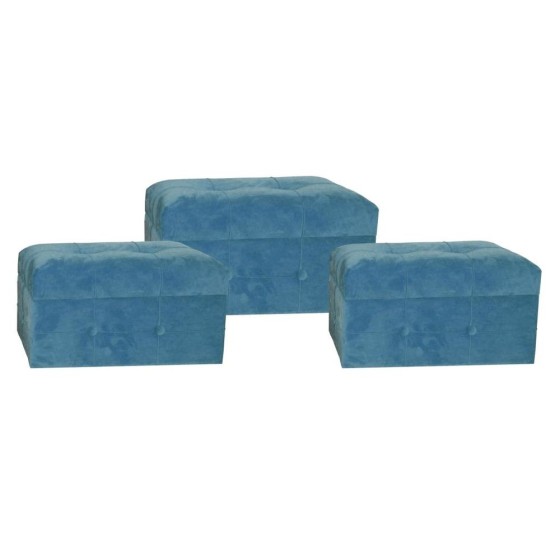 Repose-pied DKD Home Decor Bleu Polyester Bois MDF (3 pcs)