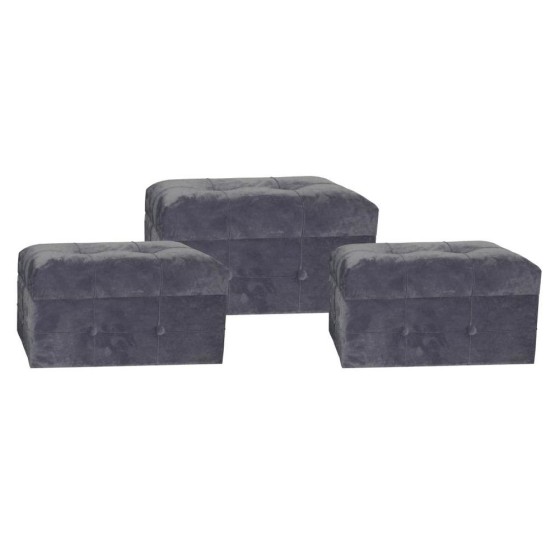 Repose-pied DKD Home Decor Gris Polyester Bois MDF (3 pcs)