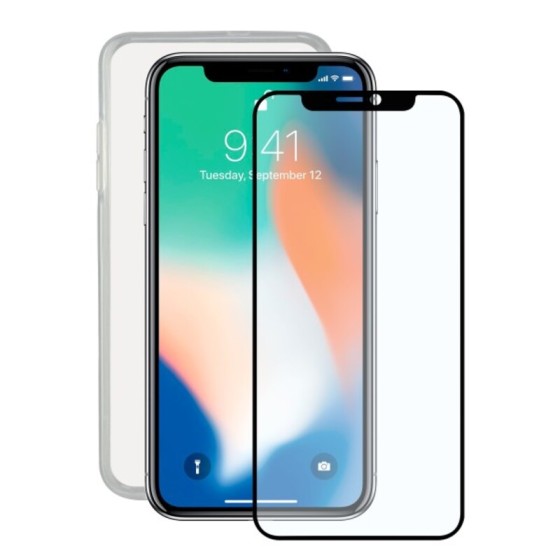 Film Protecteur en Verre Trempé pour Téléphone Portable + Étui pour Téléphone Portable Iphone X Contact TPU