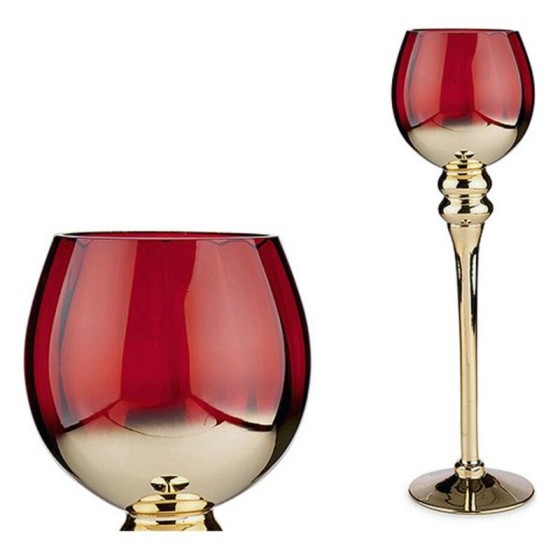 Bougeoir Rouge Verre Or (13 x 40 x 13 cm)