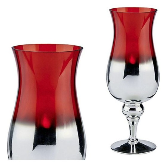 Bougeoir Rouge Verre Argent (13 x 35 x 13 cm)