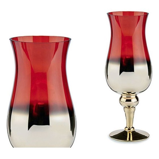 Bougeoir Rouge Verre Or (13 x 35 x 13 cm)