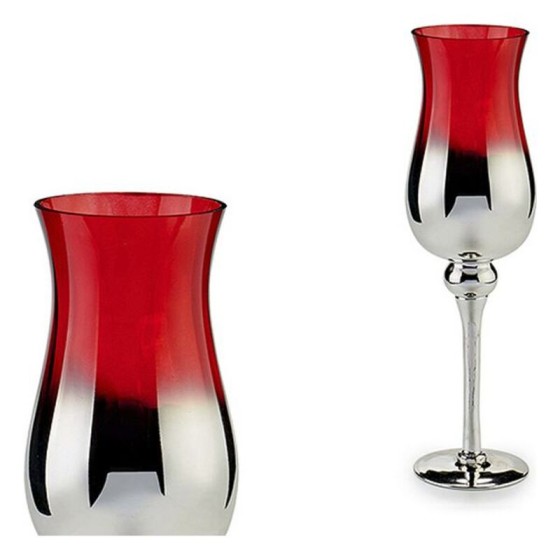 Bougeoir Rouge Verre Argent (14 x 45 x 14 cm)