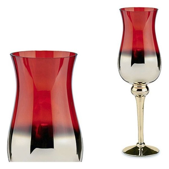 Bougeoir Rouge Verre Or (13 x 45 x 13 cm)