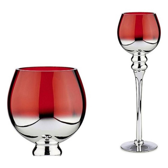 Bougeoir Rouge Verre Argent (13 x 40 x 13 cm)