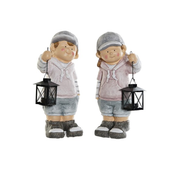 Figurine Décorative DKD Home Decor Fibre de Verre Noir Gris Rose Métal Enfant (20 x 19 x 39 cm) (2 pcs)