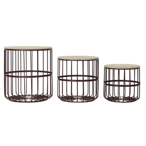 Jeu de 3 tables DKD Home Decor Marron Bois Métal Bordeaux (3 pcs) (40 x 40 x 45 cm)