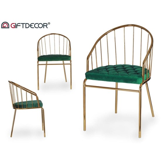 Chaise Doré Vert Barres Polyester Fer (51 x 81 x 52 cm)