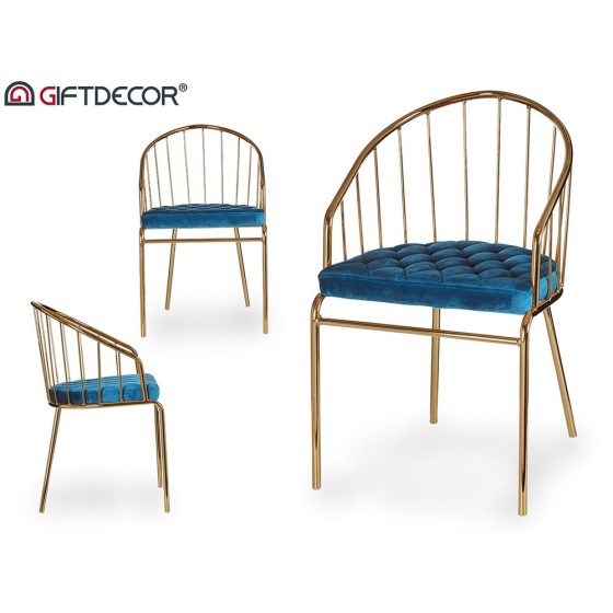 Chaise Bleu Doré Barres Polyester Fer (51 x 81 x 52 cm)