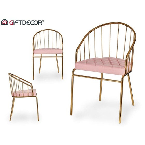 Chaise Rose Doré Barres Polyester Fer (51 x 81 x 52 cm)