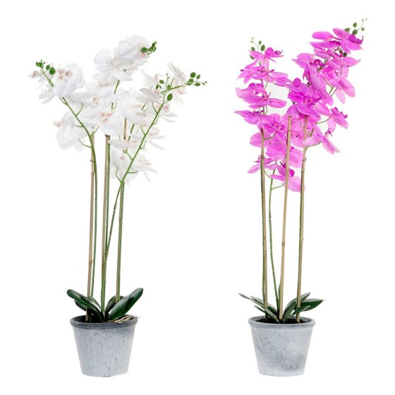 Plante décorative DKD Home Decor Blanc Tissu Grès Lila (2 pcs)