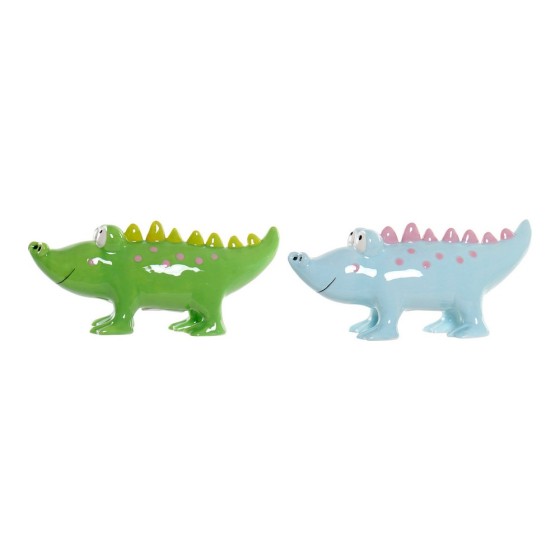 Tirelire DKD Home Decor Bleu Vert Crocodile Dolomite (2 pcs)