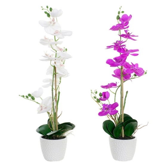 Plante décorative DKD Home Decor Blanc Vert Tissu Porcelaine Fuchsia (2 pcs) (18 x 18 x 60 cm)