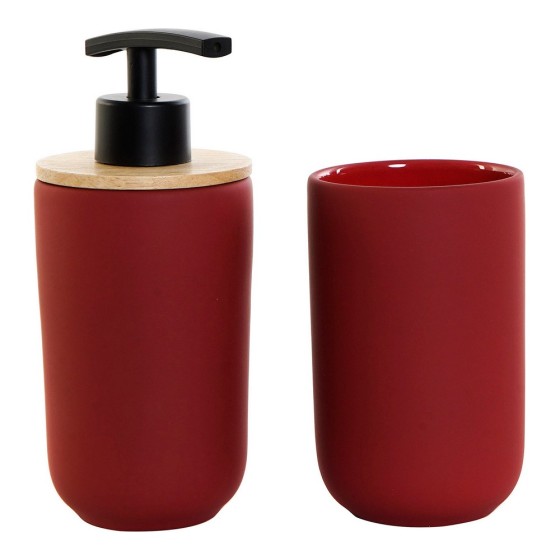 Ensemble de Bain DKD Home Decor Noir Rouge Bambou Grès (2 pcs) (7 x 7 x 18.5 cm)