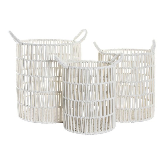 Set de basket DKD Home Decor Blanc Coton Métal Bali (3 pcs) (33 x 33 x 41 cm) (39 x 39 x 46 cm) (29 x 29 x 36 cm)