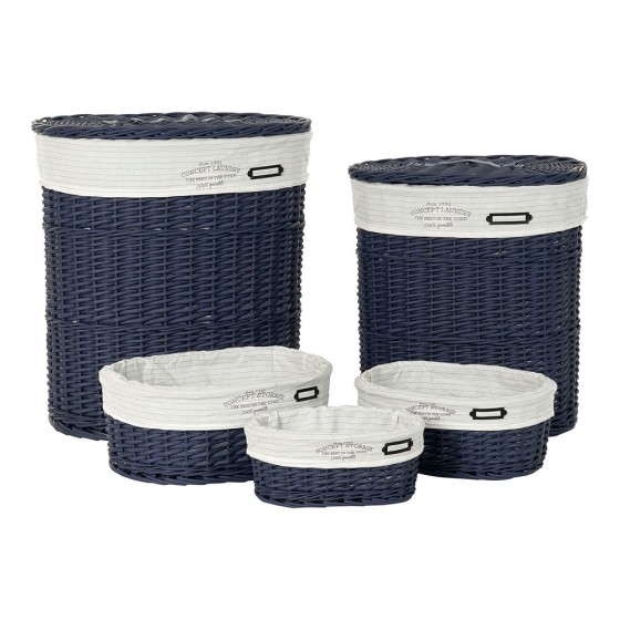 Set de basket DKD Home Decor Blue marine Polyester osier (5 pcs) (44 x 32 x 48 cm) (41,5 x 32 x 17 cm) (35 x 27,5 x 15 cm) (29 x