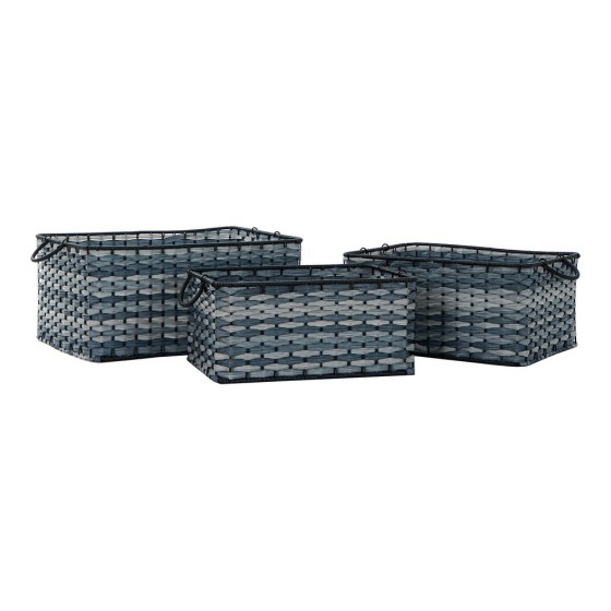 Set de basket DKD Home Decor Bleu PVC (3 pcs) (54 x 38 x 25 cm) (46 x 36 x 22 cm) (43 x 30 x 20 cm)