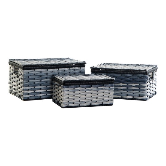 Set de basket DKD Home Decor Bleu PVC Métal (3 pcs) (40 x 28 x 21 cm) (35 x 24 x 18 cm) (30 x 21 x 15 cm)