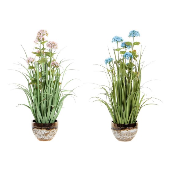 Plante décorative DKD Home Decor Bleu Rose PVC Porcelaine (2 pcs) (20 x 20 x 78 cm)