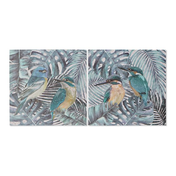 Cadre DKD Home Decor Toile Oiseaux Volets (2 pcs) (40 x 1.8 x 40 cm)