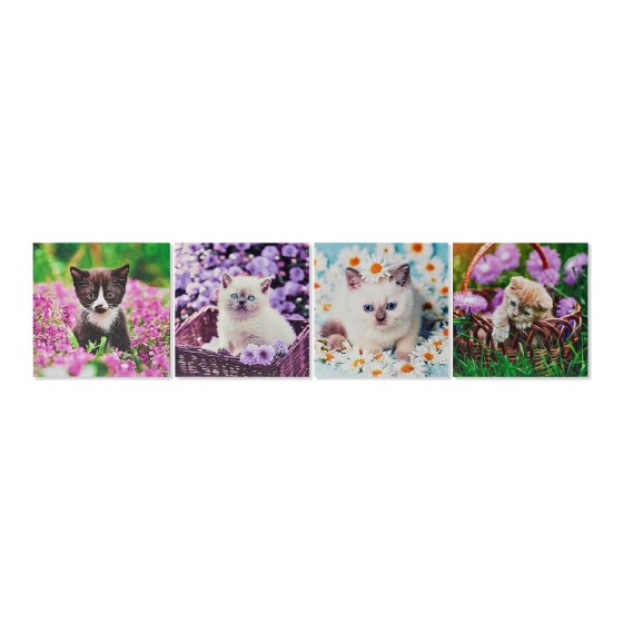 Cadre DKD Home Decor Cats Toile (4 pcs) (28 x 1.5 x 28 cm)