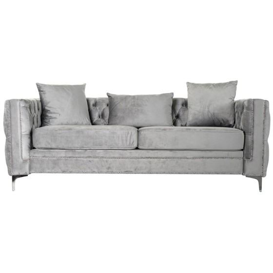 Canapé trois places DKD Home Decor Polyester Métal Gris clair (210 x 88 x 76 cm)