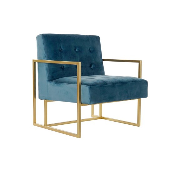 Fauteuil DKD Home Decor Bleu Polyester Métal Doré (67 x 70 x 76 cm)